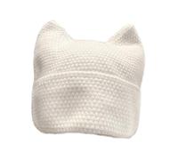 Luyismer Gorro de punto con orejas de gato para mujer, de ganchillo, cálido, suave, resistente al viento, para nieve, para actividades al aire libre, cómodo sombrero de punto, blanco, Talla única