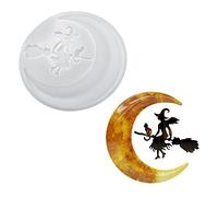 Luyismer Molde de silicona para decoración de pared, diseño de bruja, escoba, luna, Halloween, resina epoxi, manualidades