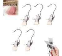 LUYJWZN Benighty Space-Saving Clothes and Hat Storage Hook, Portable Stainless Steel Rotating Clothes Hanger Clip, Multifunctional Space-Saving Clothespin Clips (5pcs-White)