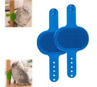 LUYJWZN Silicone Grooming Strap Pad for Cats, 2-in-1 Cat Self Groomer, Adjustable Silicone Pet Grooming Tool, Soft Pet Face Scratcher Rubber Massager for Cats & Dogs (2pcs-Blue)