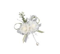 LUYSGBXR 4pc Bridesmaid Wrist Corsage Bridal Prom Party Boutonniere Satin Rose Brooch Fabric Hand Flower Wedding Accessory(B)