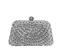 LUYSGBXR Bolso Con PedreríA Bolsos de mano pequeños de lujo for banquetes, bolsos de noche con diamantes de imitación, diseño de solapa, cadena, bolsos de hombro, caja alta(SILVER)
