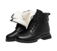 LUYSGBXR Botas de invierno for mujer, zapatos cálidos lana, botas motociclista cuero for, nieve gran tamaño for(Black wool,40)