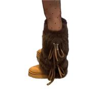 LUYSGBXR Calentadores Piernas Christmas Autumn Winter Strap Hairy Leg Cover Middle Tube SpicyGirl Thickened Rabbit Hair Sweet Socks White Warm Women(Brown)