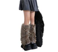 LUYSGBXR Calentadores Piernas Cuffs Leg Warmers Women Winter Warm Sweet Ribbon Bowknot Plush White Boot Cover Long Socks(Coffee)