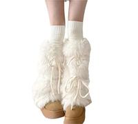 LUYSGBXR Calentadores Piernas Cuffs Leg Warmers Women Winter Warm Sweet Ribbon Bowknot Plush White Boot Cover Long Socks(White)