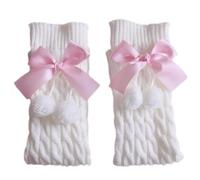 LUYSGBXR Calentadores Piernas Women Leg Warmers Sweet Bow Plush Ball Boot Cuffs Foot Cover Chunky Twist Cable Knitted Knee(Pink)