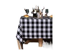LUYSGBXR Christmas Checkered Tablecloth Rectangular/Round Buffalo Plaid Cotton Table Decorations Winter Washable For Kitchen Dining Decor(Black White,140x180cm Rectangle)