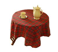 LUYSGBXR Christmas Tartan Red Plaid Snowflake Tablecloth Washable Checkered Rectangle/Round Fabric Table Cloths Holiday Decorations(Red Small,Diameter 140cm)