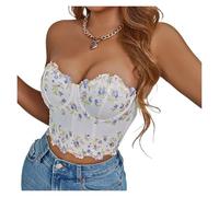 LUYSGBXR CorpiñOs Mujer Top de tubo con corsé de espiga de pescado, sin mangas, con hombros descubiertos y encaje floral(Blue,M)