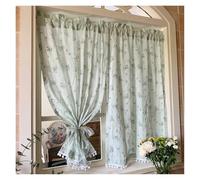 LUYSGBXR Cotton Daisy Curtains Road Pocket Floral Tassel Curtain For Kitchen Bedroom Living Room Bay Window Cabinet(Green tasselball,W140xH100cm)