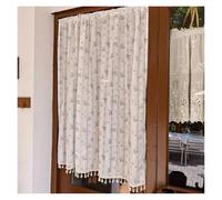 LUYSGBXR Cotton Daisy Curtains Road Pocket Floral Tassel Curtain For Kitchen Bedroom Living Room Bay Window Cabinet(White,W140xH140cm)