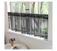 LUYSGBXR Curtains Crochet Lace Semi-Sheer Hollow out Knitted Tassels Window Curtain For Living Room Light Filtering Rod Pocket Drape(Black Crochet,W150xH220cm)