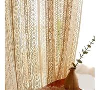 LUYSGBXR Curtains For Living Room Vintage Handmade Crochet Farmhouse Hollow out Knitting Lace Rod Light Filtering Drapes Bedroom(Beige Style 3,W150XH300cm)