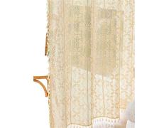 LUYSGBXR Curtains For Living Room Vintage Handmade Crochet Farmhouse Hollow out Knitting Lace Rod Light Filtering Drapes Bedroom(Beige Style 2,W150XH300cm)