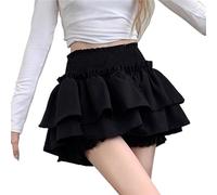 LUYSGBXR Falda Plisada Mujer Ruffle Edge Mini Skirts Summer Elastic High Waist Slim A- Line Pleated Skirt Ultra Short(Black,XL)
