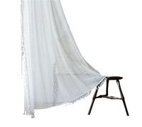 LUYSGBXR Living Room Lace Curtain, Rod Pocket Vintage Tassel Decor Geometry Striped Light Filtering Crochet Semi Sheer 1 Pcs(White,W150xH300cm)