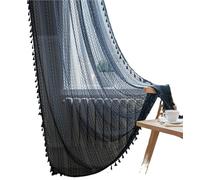LUYSGBXR Living Room Lace Curtain, Rod Pocket Vintage Tassel Decor Geometry Striped Light Filtering Crochet Semi Sheer 1 Pcs(Black,W150xH100cm)