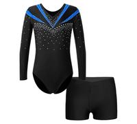 LUYSGBXR Maillot NiñA Girls Ballet Dance Outfits Kids Long Sleeve Gymnastics Leotards With Shorts Dancewear Sets For Yoga Athletic Jumpsuit(Blue,10)