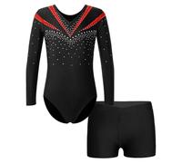 LUYSGBXR Maillot NiñA Girls Ballet Dance Outfits Kids Long Sleeve Gymnastics Leotards With Shorts Dancewear Sets For Yoga Athletic Jumpsuit(Red,6)