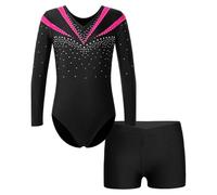 LUYSGBXR Maillot NiñA Girls Ballet Dance Outfits Kids Long Sleeve Gymnastics Leotards With Shorts Dancewear Sets For Yoga Athletic Jumpsuit(Hot Pink,12)
