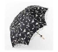 LUYSGBXR Paraguas Plegable Paraguas de encaje bordado de doble capa, elegante sombrilla de señora, de goma negra, tres pliegues, princesa, encaje dulce(Spring Black)
