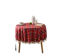 LUYSGBXR Round Tablecloth with Tassels Red Green Buffalo Plaid Dust-Proof Rustic Christmas Checkered For Holiday Party Dining(Tablecloth C,D120CM)