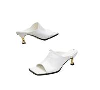 LUYSGBXR Sandalias De Punta Cuadrada Para Mujer Sandalias de punta cuadrada de verano, nuevas y cómodas, de una sola línea y tacón medio, for exteriores, for mujer.(White,40)
