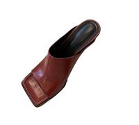 LUYSGBXR Sandalias De Punta Cuadrada Para Mujer Sandalias de punta cuadrada de verano, nuevas y cómodas, de una sola línea y tacón medio, for exteriores, for mujer.(Red,40)
