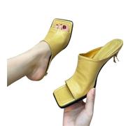 LUYSGBXR Sandalias De Punta Cuadrada Para Mujer Sandalias de punta cuadrada de verano, nuevas y cómodas, de una sola línea y tacón medio, for exteriores, for mujer.(Yellow,36)