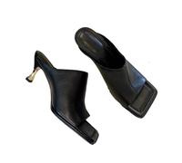 LUYSGBXR Sandalias De Punta Cuadrada Para Mujer Sandalias de punta cuadrada de verano, nuevas y cómodas, de una sola línea y tacón medio, for exteriores, for mujer.(Black,40)