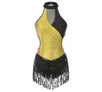 LUYSGBXR Shiny Sequin Leotards For Women Latin Jazz Tassel Fringe Bodysuit Ballroom Dancing Competiton Chacha Samba Tango Jumpsuit(Gold,L)