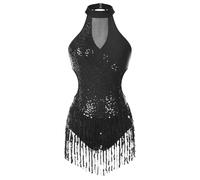 LUYSGBXR Shiny Sequin Leotards For Women Latin Jazz Tassel Fringe Bodysuit Ballroom Dancing Competiton Chacha Samba Tango Jumpsuit(Black,M)