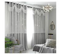 LUYSGBXR Star Lace Princess Style Hollow out Three-Layer Sheer Blackout Curtain, Suitable For Bedroom, Dustproof Light Blocki(Color1,W150xH250cm)