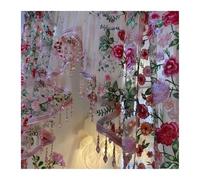 LUYSGBXR Valance Pink Floral Tassel Edge Broken Partition Door Curtain Gauze Lace Bedroom Kitchen Curtains(Velcro,W150cm 1PC)