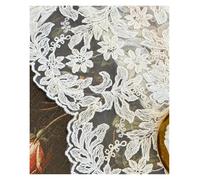 LUYSGBXR Vintage Beige Embroidered Gauze Curtains with Wavy Edge Palace Style Lace Partition Curtain(Grommet Top,W130cmXH150cm)