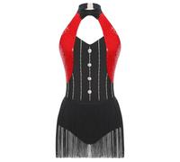 LUYSGBXR Women Sequins Fringe Bodysuit Sparkly Leotard Ballroom Costume Tassel Latin Jazz Dance Outfits Show Stage Performance Wear(Red2,XL)