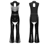 LUYSGBXR Women Sequins Fringe Bodysuit Sparkly Leotard Ballroom Costume Tassel Latin Jazz Dance Outfits Show Stage Performance Wear(Black3,M)