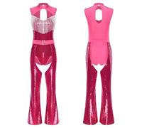 LUYSGBXR Women Sequins Fringe Bodysuit Sparkly Leotard Ballroom Costume Tassel Latin Jazz Dance Outfits Show Stage Performance Wear(Color12,S)