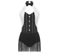 LUYSGBXR Women Sequins Fringe Bodysuit Sparkly Leotard Ballroom Costume Tassel Latin Jazz Dance Outfits Show Stage Performance Wear(White A,XL)