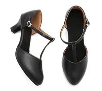 LUYSGBXR Zapatos Baile Latino Zapatos de Baile Latino de salón con Tiras en T for Mujer, Antideslizantes, for Adultos, con Plantilla y Forro cómodo.(Black,36)