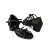 LUYSGBXR Zapatos Baile Latino Zapatos de Baile Latino for niñas, tacón bajo, Negros, Marrones y Blancos, con Suela de Piel de satén, for Bailar Tango.(Black,30)