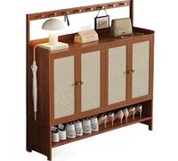 LuysmengEU Zapatero con Estante Oculto, Organizador Independiente for Zapatos de 1 a 4 Puertas con Ganchos, Mueble de Entrada de ratán de plástico for Pasillo, Porche y Entrada.(Brown,135x32x131cm)