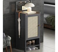 LuysmengEU Zapatero con Estante Oculto, Organizador Independiente for Zapatos de 1 a 4 Puertas con Ganchos, Mueble de Entrada de ratán de plástico for Pasillo, Porche y Entrada.(Grey,35x32x131cm)