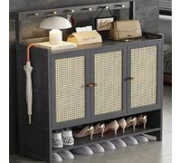 LuysmengEU Zapatero con Estante Oculto, Organizador Independiente for Zapatos de 1 a 4 Puertas con Ganchos, Mueble de Entrada de ratán de plástico for Pasillo, Porche y Entrada.(Grey,98x32x131cm)