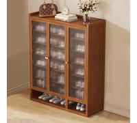 LuysmengEU Zapatero de ratán de 2 a 4 Puertas, Zapatero de Madera Que Ahorra Espacio con Puertas, Elegante Estante Organizador for Pasillo, Entrada o Armario.(B Brown,88x32x110cm(3 Doors))