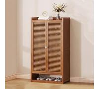 LuysmengEU Zapatero de ratán de 2 a 4 Puertas, Zapatero de Madera Que Ahorra Espacio con Puertas, Elegante Estante Organizador for Pasillo, Entrada o Armario.(A Brown,59x32x110cm(2 Doors))