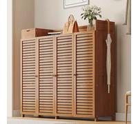 LuysmengEU Zapatero de ratán de 2 a 4 Puertas, Zapatero de Madera Que Ahorra Espacio con Puertas, Elegante Estante Organizador for Pasillo, Entrada o Armario.(A Brown,117x32x110cm(4 Doors))