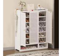 LuysmengEU Zapatero de ratán de 2 a 4 Puertas, Zapatero de Madera Que Ahorra Espacio con Puertas, Elegante Estante Organizador for Pasillo, Entrada o Armario.(C White,88x32x110cm(3 Doors))