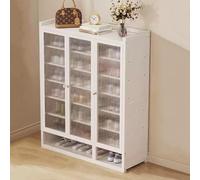 LuysmengEU Zapatero de ratán de 2 a 4 Puertas, Zapatero de Madera Que Ahorra Espacio con Puertas, Elegante Estante Organizador for Pasillo, Entrada o Armario.(B White,88x32x110cm(3 Doors))